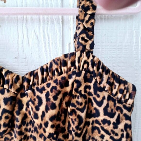 Zara Leopard Print Bustier Corset Ruched Straps Mini Dress Size Medium - Picture 7 of 8